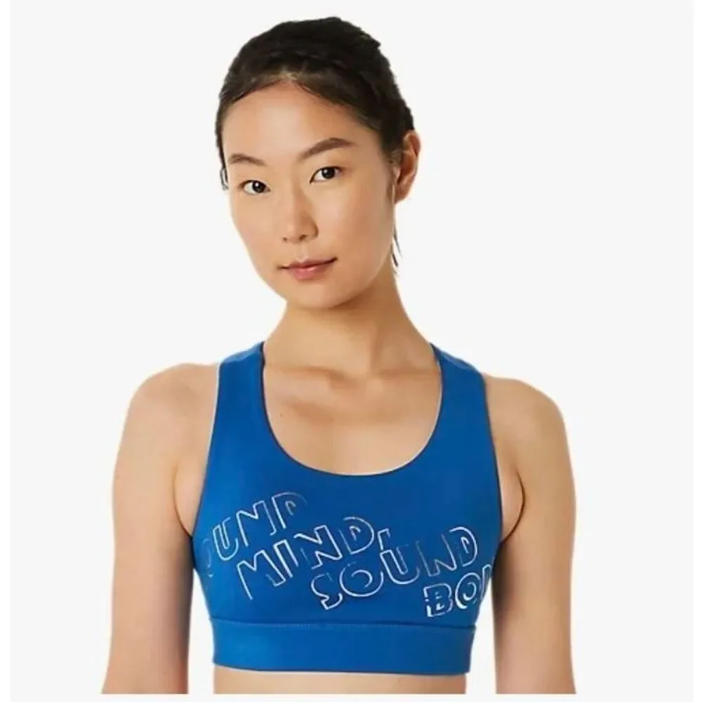 Asics Women's Blue & Silver Poly /Spandex Sports Bra NEW NWT sz L fits like a M